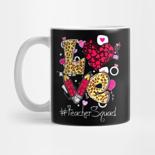 Love Heart Teacher Squad Plaid Leopard Red Valentines Day Mug